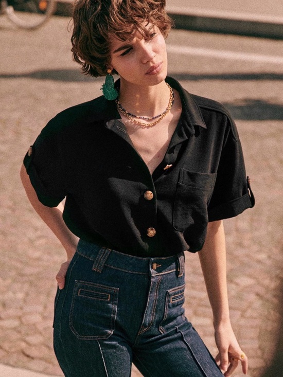 Sezane Tops - Sezane Laurine Button Down in Black